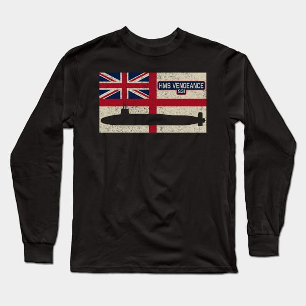 HMS Vengeance S31 Vanguard-class Submarine Vintage British Royal Navy Flag Gift Long Sleeve T-Shirt by Battlefields